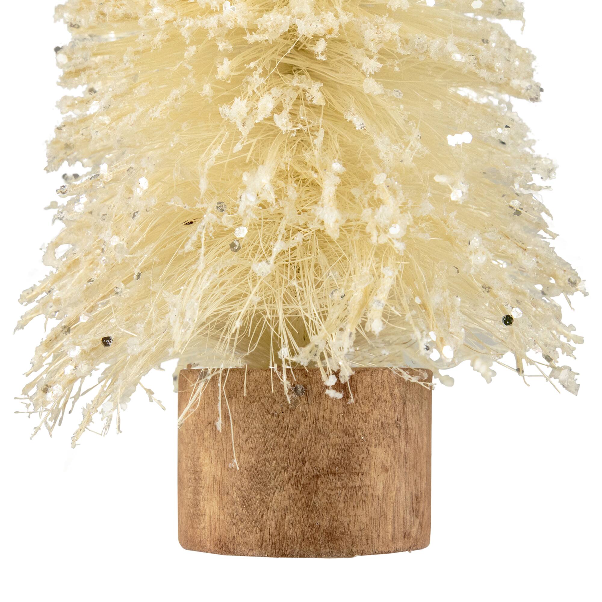 8.75" Glittered Sisal with Wooden Base Decoration Christmas Tree